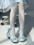 Blue Cherry Flower Sweet Mary Jane Shoes with Lace Bow - XIN MENG