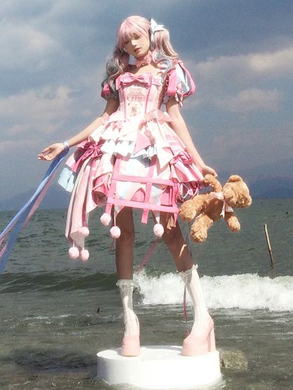 Bunny Dress Sweet Pink Detachable Jumper Circus Sleeves with Puff Skirt Embroidery Lolita