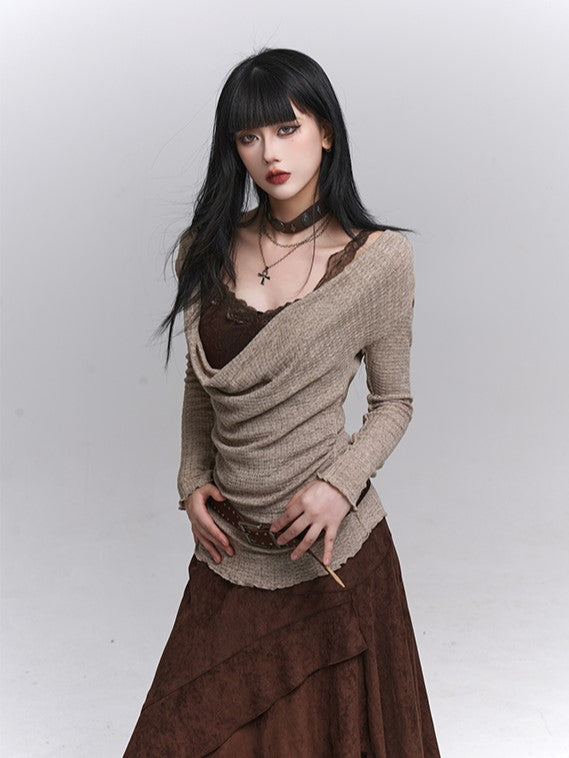 Top Gothic Coffee Cami Lace Embroidery with Floral
