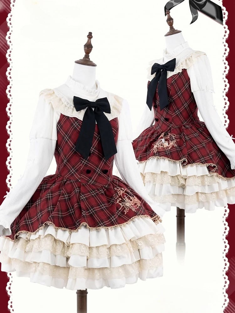 Beige Ruffle Neckline Lolita Knit Top with Bow-Accented Sleeves