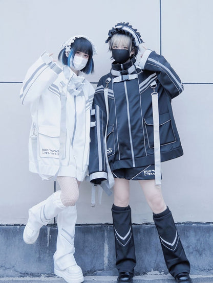 Weißes futuristisches Cyberpunk-Schnallenband-Komplettset