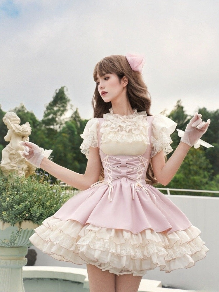 3つのフリル付きロリータジャンパー裾スカートピンクバストレイヤー