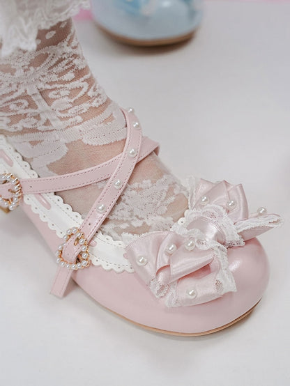 Decor - Lolita Elegant Pink Janes PU Mary Light Beads