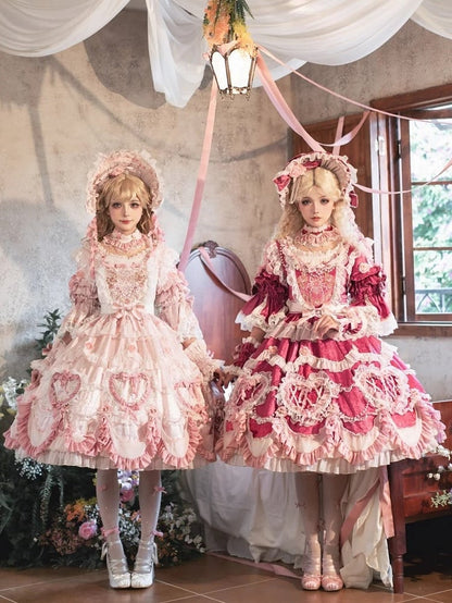 Hanayome Details Bead Embroidery Chain and Rosette Dress Rose Floral Lolita Pink
