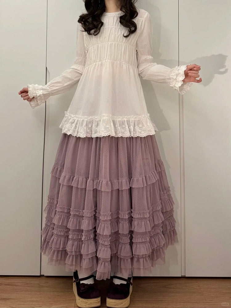 Loose Ruffled Multi-Layer Purple Lolita Tulle Elegant Hem Skirt