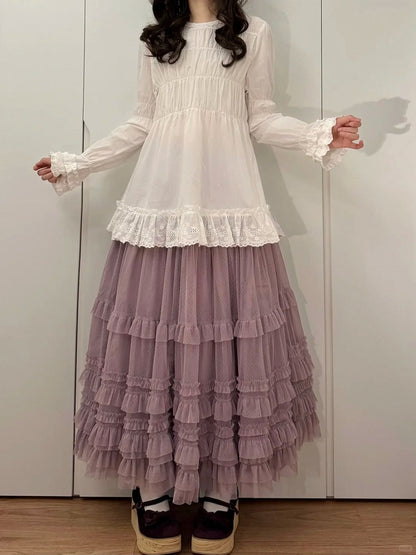 Loose Ruffled Multi-Layer Purple Lolita Tulle Elegant Hem Skirt