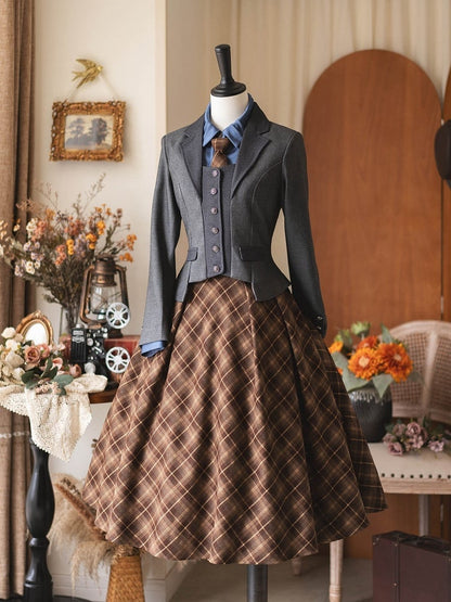 with Buttons Metal Cropped Blazer Autumn/Winter Gray Vintage