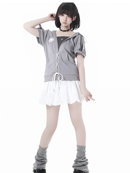 White Elastic Waist Bubble Skirt