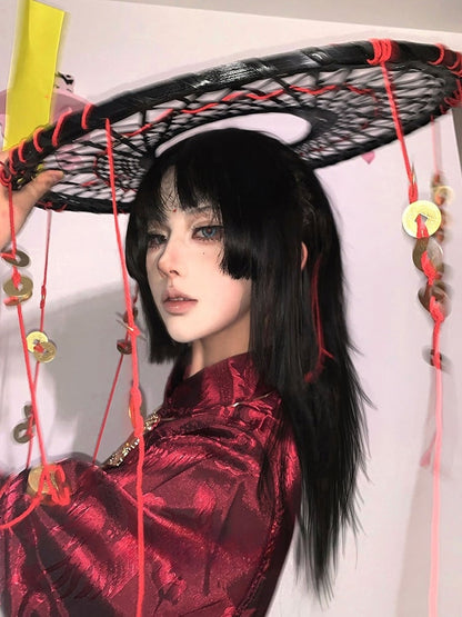 ブラックプリンセスカットロングストレート合成ウィッグ