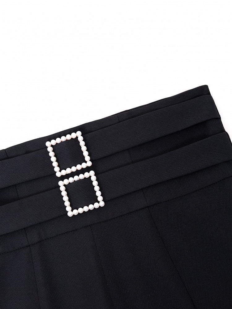 Black High Waist Flowing Pleated Chiffon Wide-leg Pants - DevilInspired Exclusive Collection