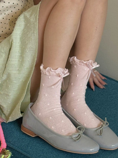Muster Polka-dot Bowknot Details Wadenbündchen Socken Rüschen Weiß/Schwarz/Rosa/Blau/Gelb