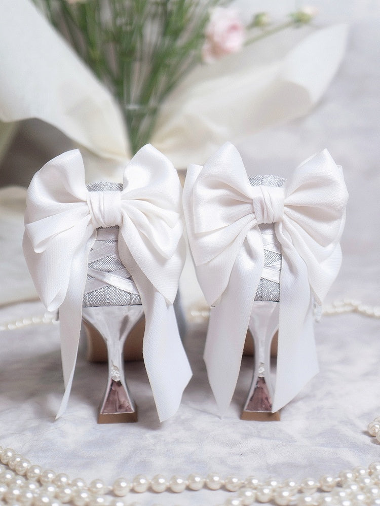 Toe Lolita PU Heels - High Silver Pointed Sparkling