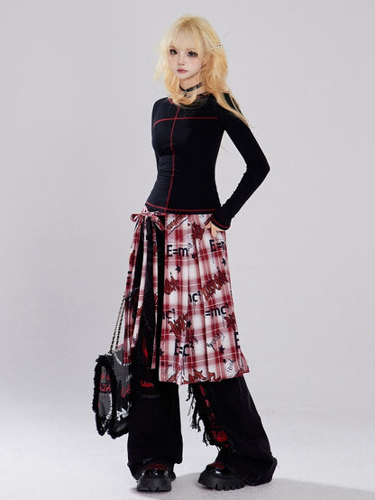 White/Black  Round Neck Long Sleeves T-shirt