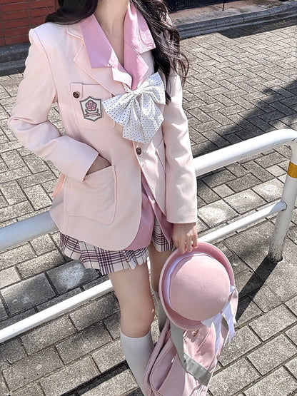 Stil Kragen Beige/Lila/Pink Uniform JK Blazer Preppy Notched