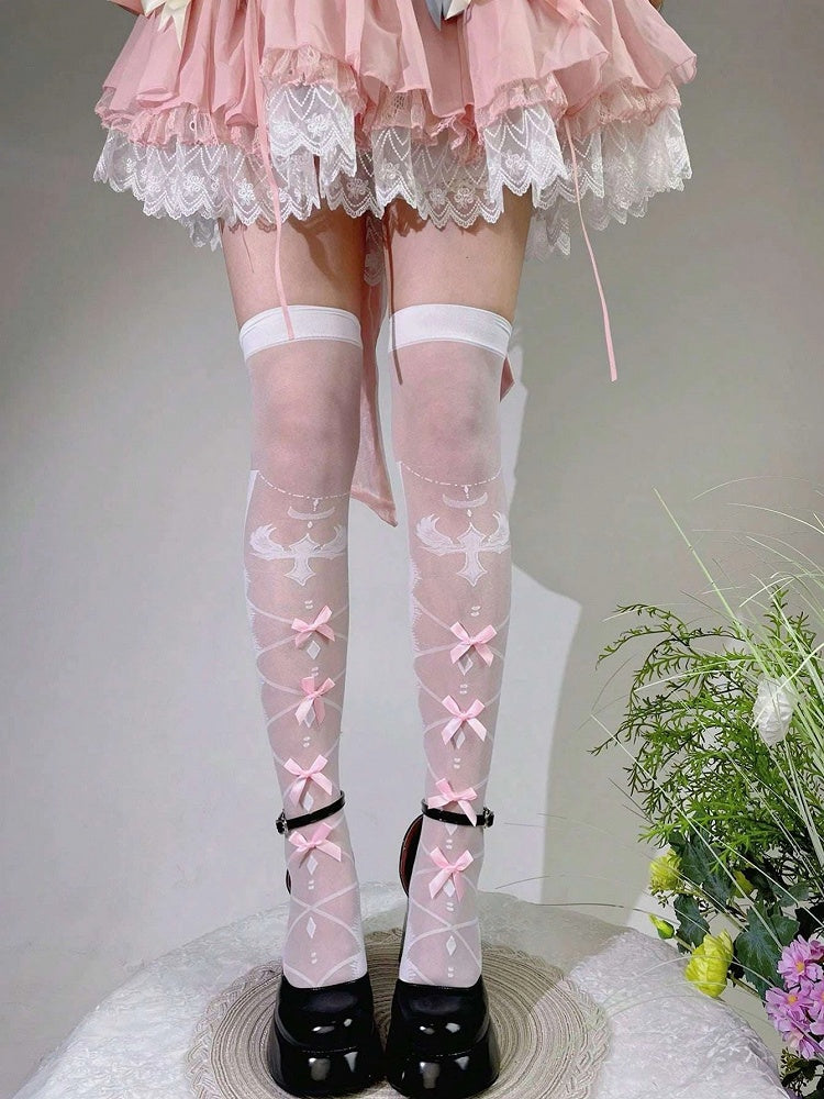 Cross Sheer Pink Bow Stockings Lolita Colors: Style (2