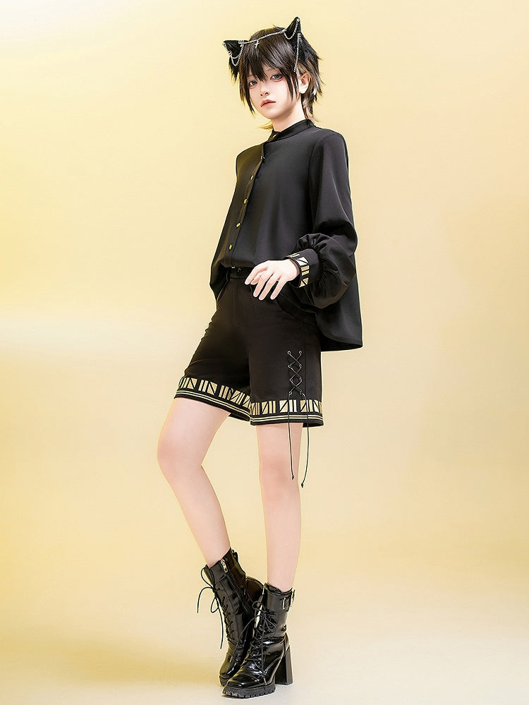 Embroidery Black Style Ouji Shorts Straight-leg Egyptian Lolita