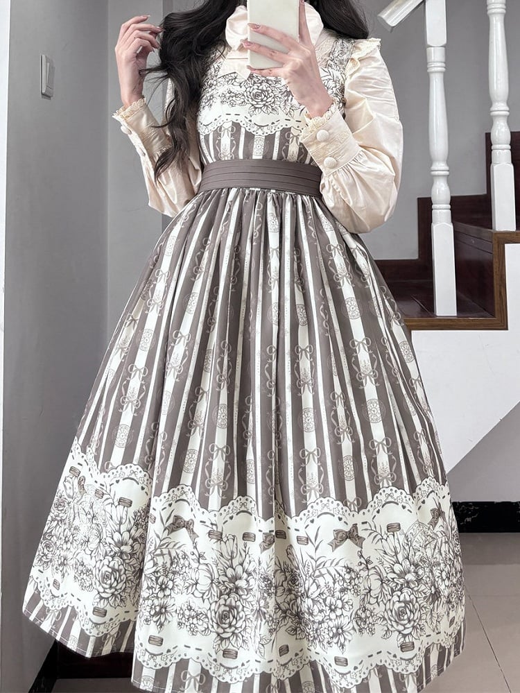 Skirt Classic Brown Long Jumper Print and Clock Lolita Floral Version