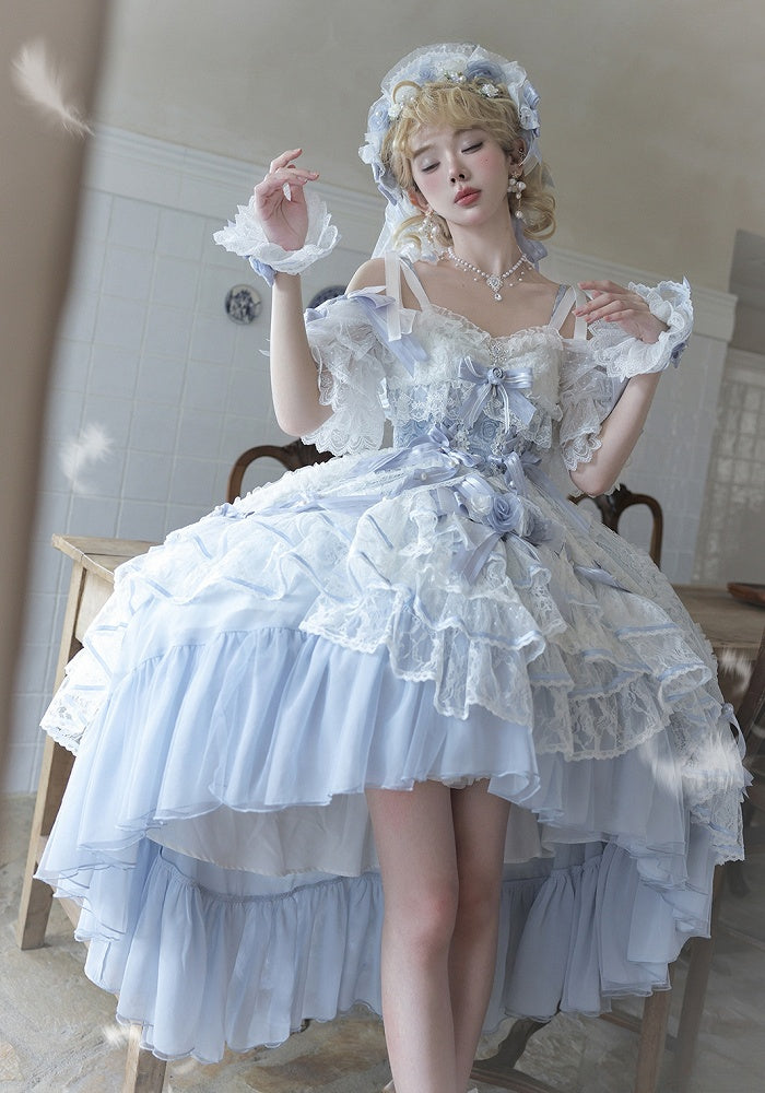 Blue Corset Lolita Waist High-low Dress Layered Hanayome Skirt Hime OP