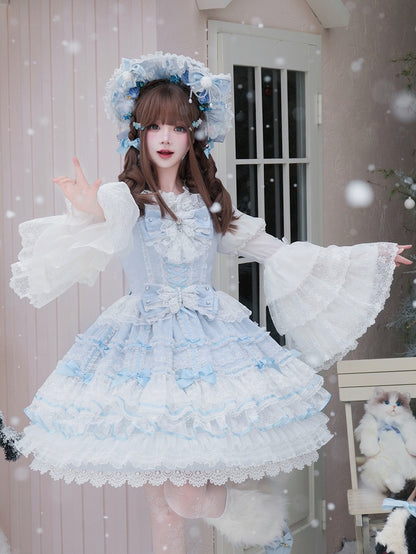 Jumper with Layered Blue Hime Bows Detachable Dress Lolita Hanayome Skirt