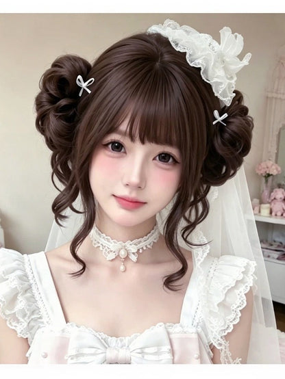 Brown Bob Wig with Bangs and Double Bun Clip - Meow Island Wig