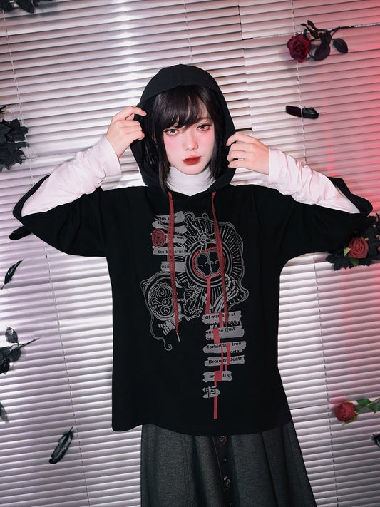 With Gothic Sleeve Graffiti Design 3/4 Dark Hoodie Print