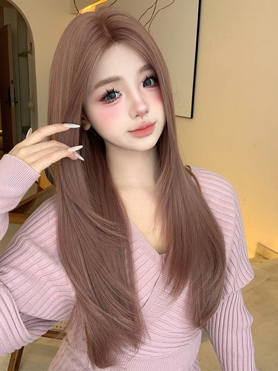 Länge 63CM Rosa Glatte Perücke