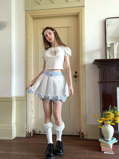 White Cropped Tee with Sweetheart Applique  Cat Print