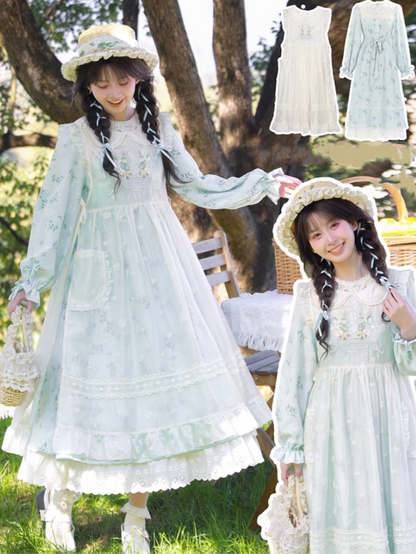 Aprikosenfarbenes Überkleid mit Peter-Pan-Kragen und Blumenstickerei