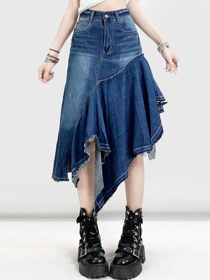 Mermaid Hem Asymmetrical Blue Y2K Skirt