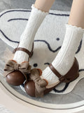 Chocolate Regular/Thicken Scalloped with Version - Sweet Bear-themed Lolita Trim Low/Mid Bow Removable Ornate Heels
