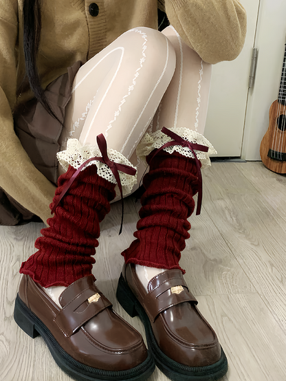 Off-white Sweet Bowknot Lace Trim Leg Warmers