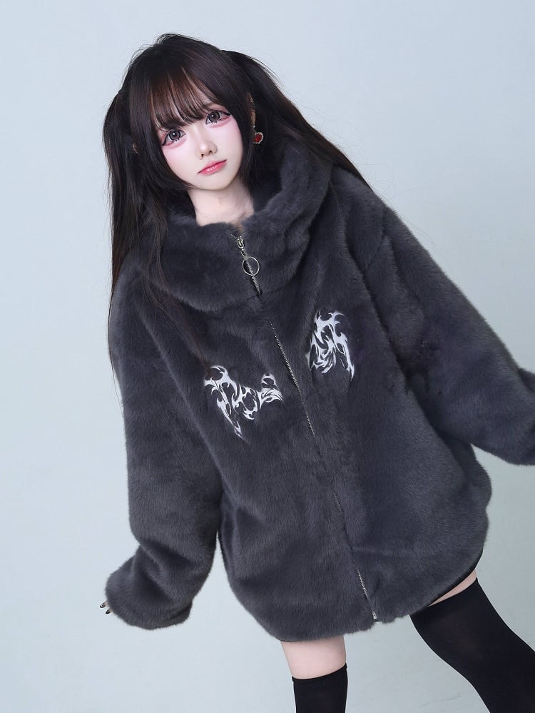 Kei Black Jirai Fleece Embroidered Jacket