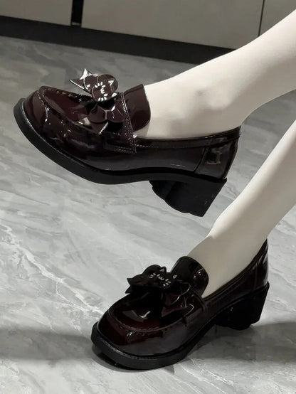 Shoes Sweet Slip-on Decor Kitty Mid-heel Lolita Detachable Bow with