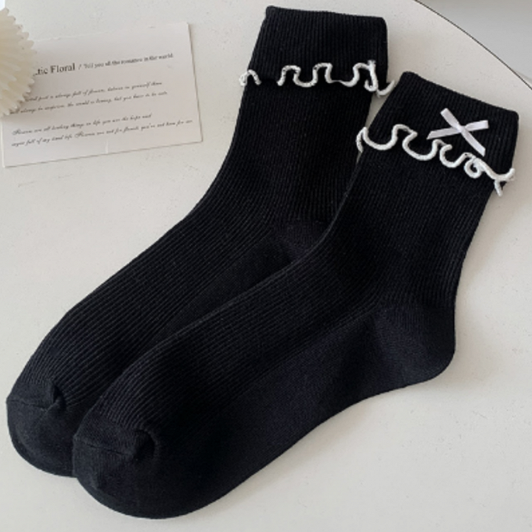 6 Ruffled Contrast Options Trim Ankle Socks Details Color Bowknot