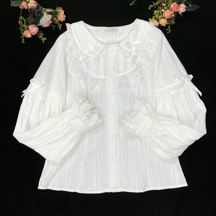 L ブラウス 長袖 コットン パン ホワイト ピーター 98CM 襟 バスト クリアランスサイズ