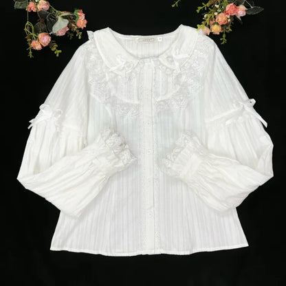 L ブラウス 長袖 コットン パン ホワイト ピーター 98CM 襟 バスト クリアランスサイズ