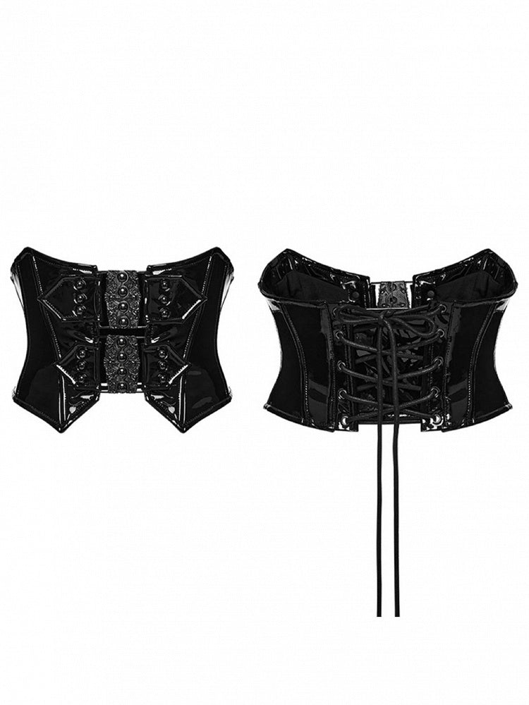 Lace-Up Black Gothic Patent Leather Corset Belt - Punk Rave