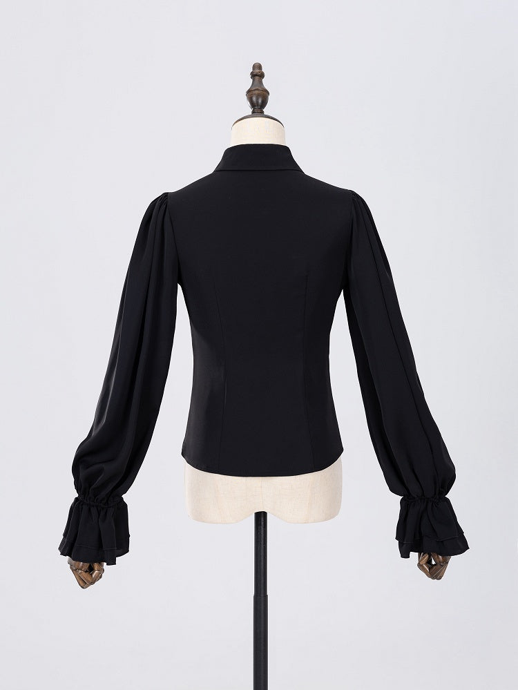 Foldover Pointed Collar Shirt with Embroidered Cross Motif - DevilInspired Exclusive Collection