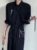 Dropped Sleeves Chiffon Delicate Shoulder and with Shirt Brooch Black