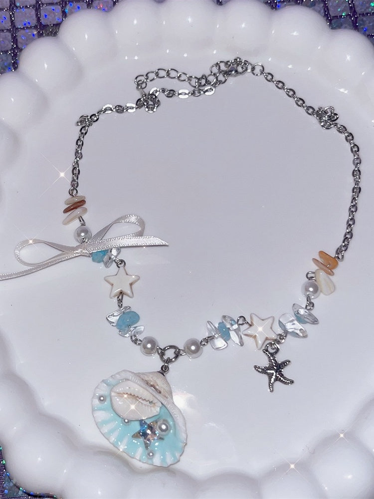 Y2K Necklace Star Blue Shell