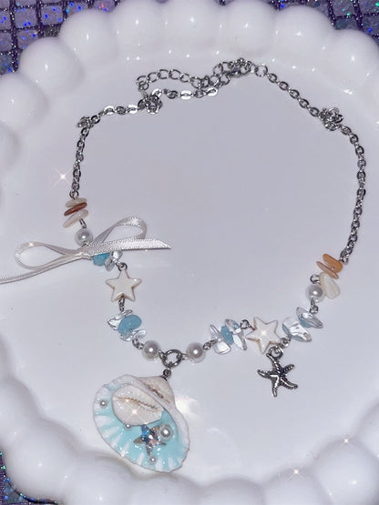 Y2K Necklace Star Blue Shell