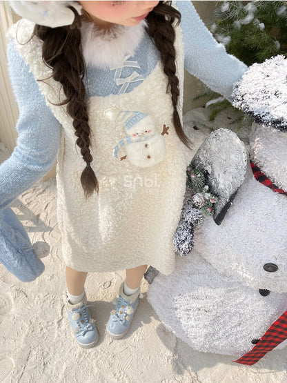 Süßes, mit Schneemann verziertes weißes Plüsch-Overallkleid