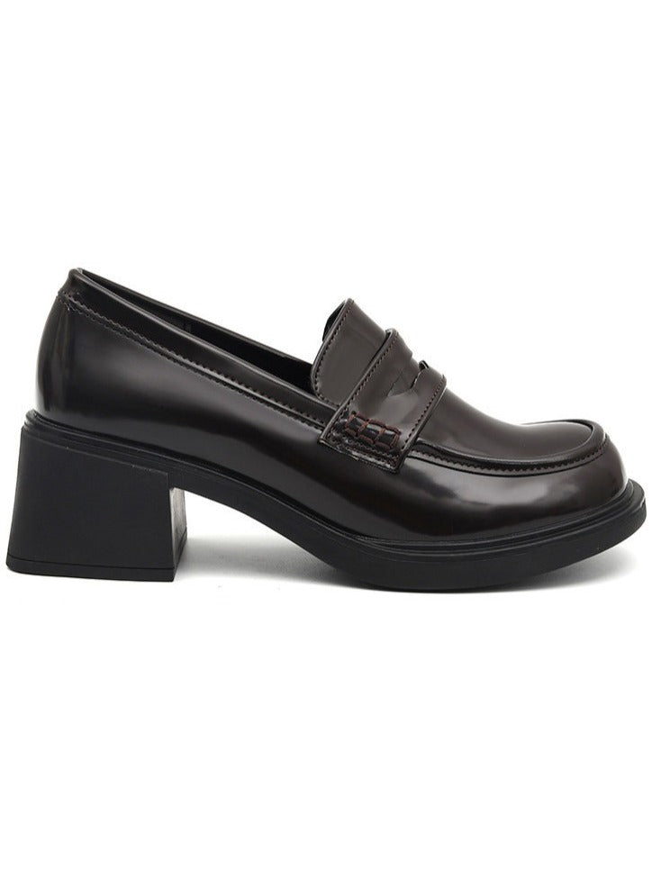 Brown Glossy PU 5.5cm Heel School Uniform Shoes