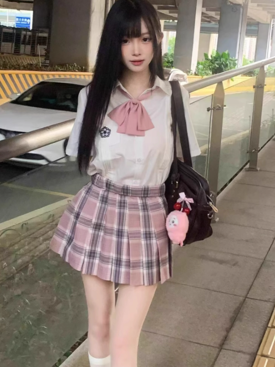 Skirt Pink Uniform Pattern Plaid 45CM Pleated JK