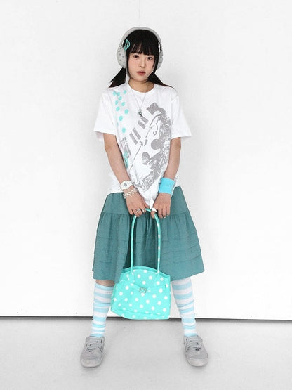 White Crew Neck Tee with Distressed Print - innomoood