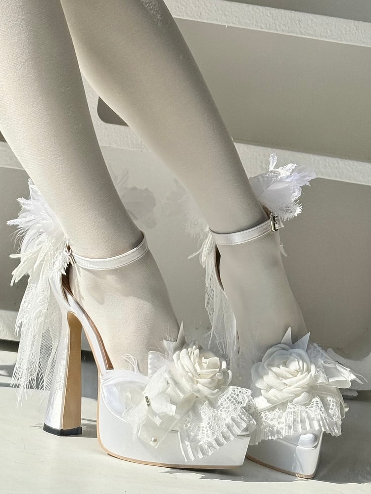 Bow with Goth Platform Elegant White at Shoes High-heel Top