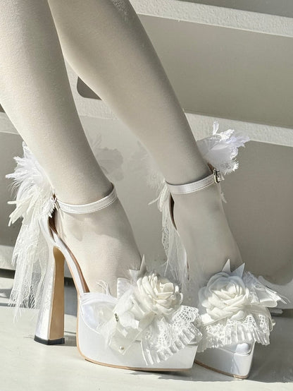 Bow with Goth Platform Elegant White at Shoes High-heel Top