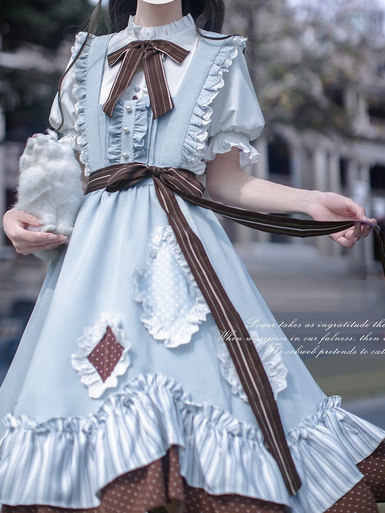 Appliques Alice in Wonderland Vibes Sweet Lolita Jumper with in Blue Skirt Diamond