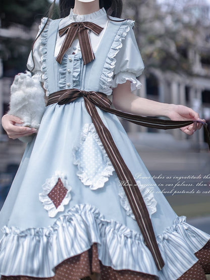 Appliques Alice in Wonderland Vibes Sweet Lolita Jumper with in Blue Skirt Diamond