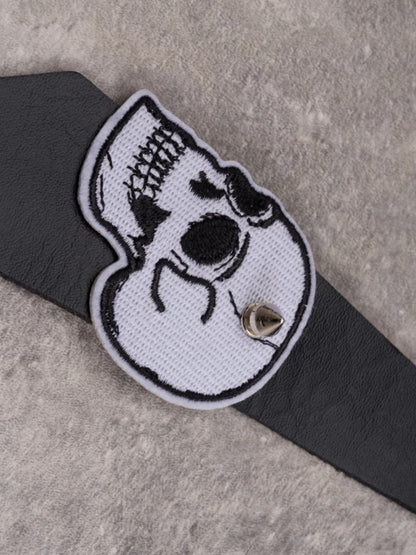 Decorated PU Choker Applique Studs Gothic Tie Black Skeleton